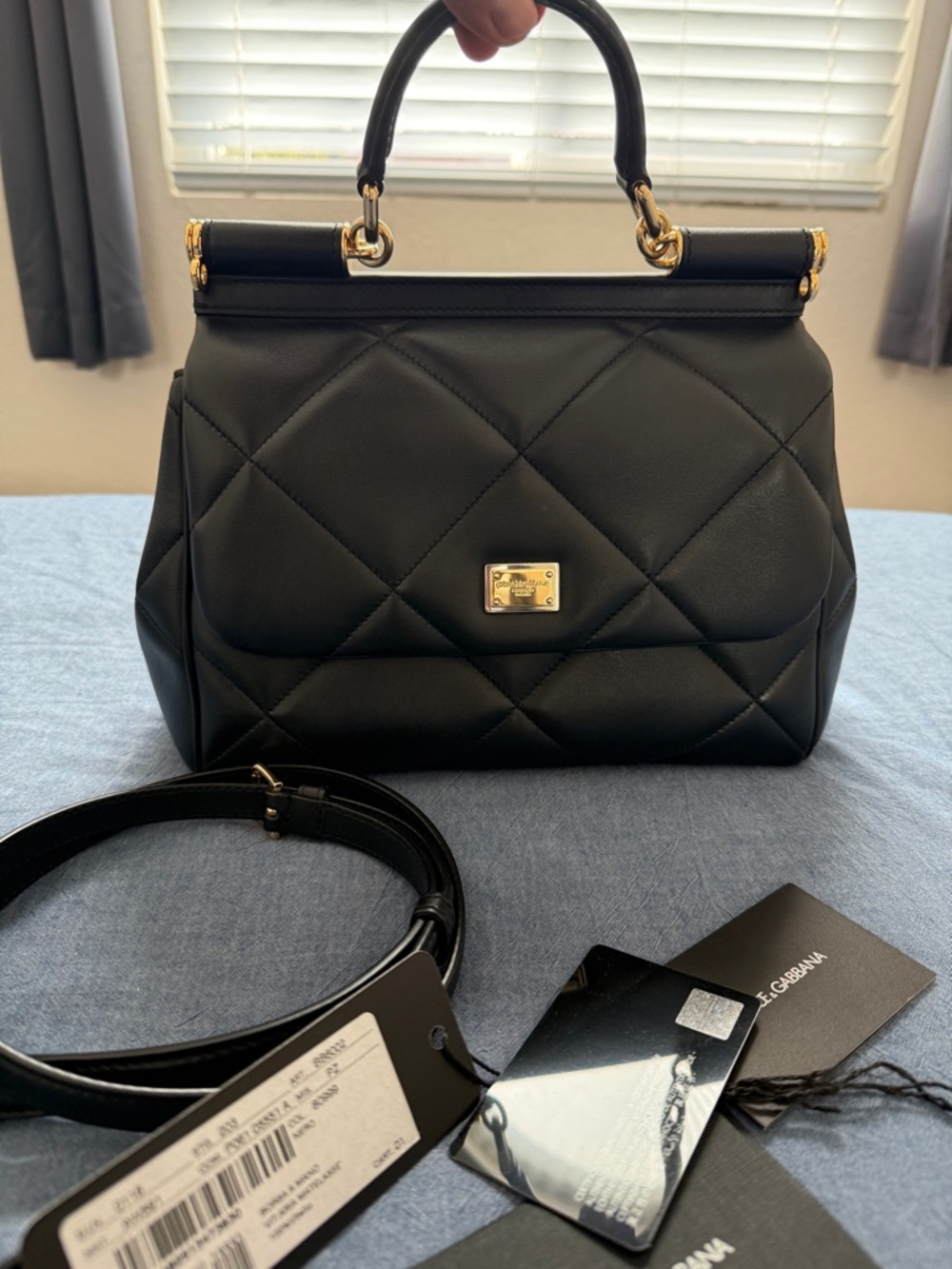 Dolce & Gabbana Miss Sicily Small Black Lambskin Bag Gold Hardware Strap